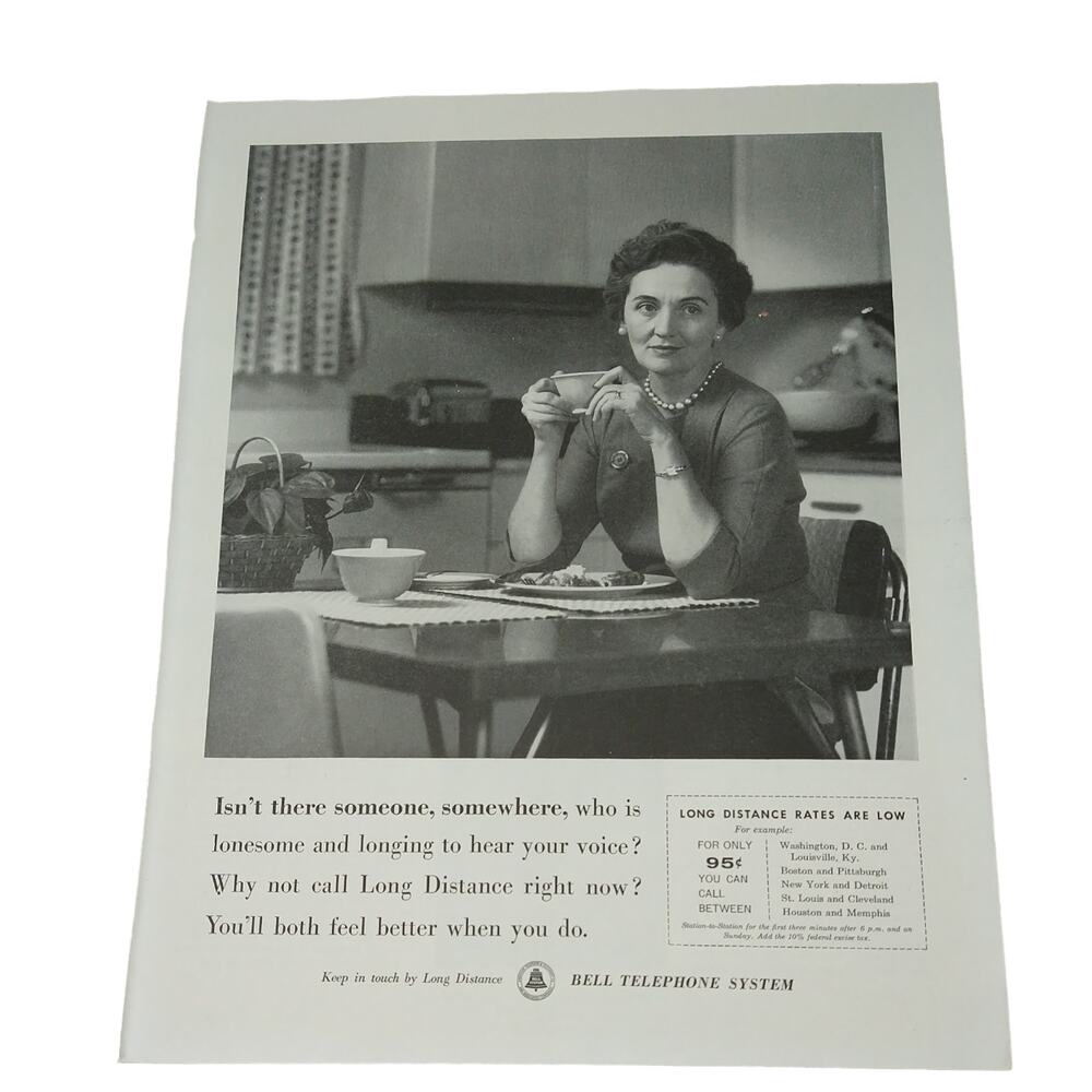 1961 Bell Telephone Long‎ Distance Vtg Magazine Print Ad Pearls Teacup Kitchen